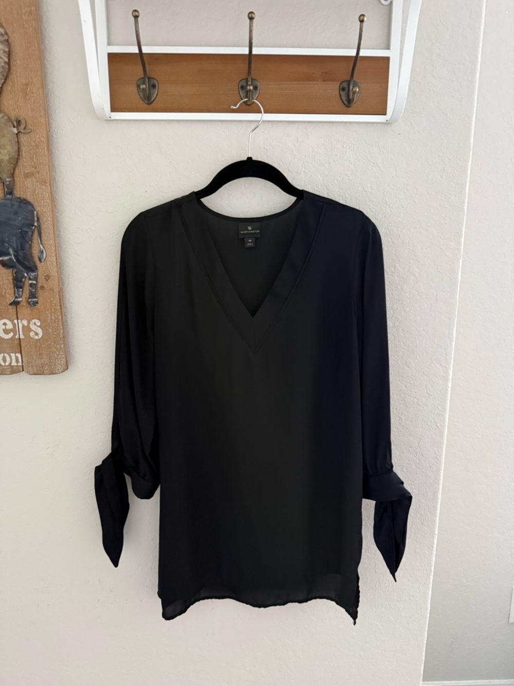 Worthington Black Chiffon Long-Sleeve Tunic